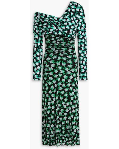 Diane von Furstenberg Leia midikleid aus jersey und stretch-mesh mit floralem print und asymmetrischer schulterpartie - Grün
