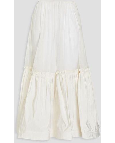 Tory Burch Gathered Cotton-blend Tulle And Taffeta Midi Skirt - White
