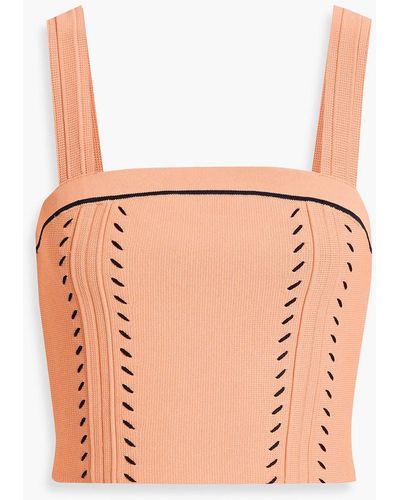 Sandro Cropped Embroidered Stretch-knit Tank - Pink