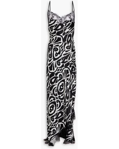 Nicholas Lace-trimmed Printed Sati Maxi Slip Dress - White