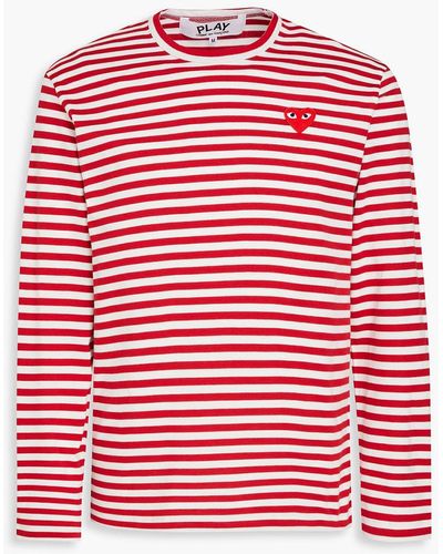 COMME DES GARÇONS PLAY Appliquéd Striped Cotton-jersey T-shirt - Red