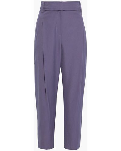Brunello Cucinelli Cropped Wool And Cotton-blend Twill Tapered Pants - Purple