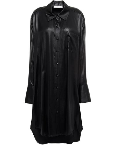 T By Alexander Wang Satin Shirt Dress - Black