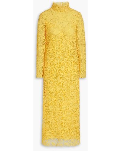 Valentino Garavani Cotton-blend Guipure Lace And Tulle Midi Dress - Yellow