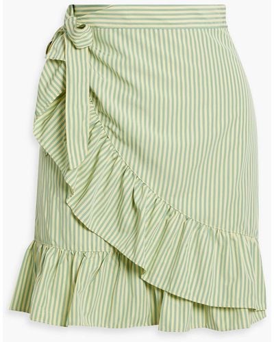 Walter Baker Sonny Ruffled Striped Poplin Mini Wrap Skirt - Green