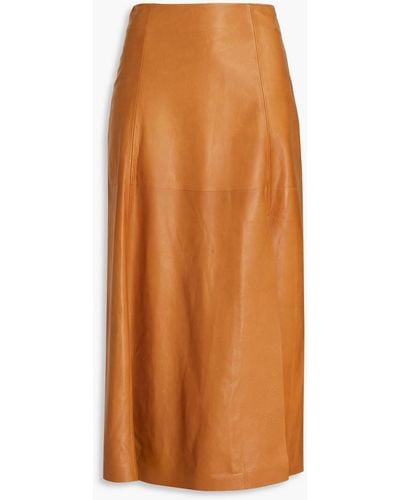 Ferragamo Leather Midi Skirt - Orange