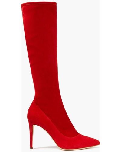 Sergio Rossi Suede Knee Boots - Red