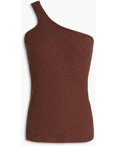 Rejina Pyo Nina One-shoulder Ribbed Stretch Cotton And Modal-blend Top - Brown