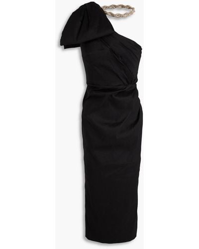 Rachel Gilbert Fauve One-shoulder Crystal-embellished Bow-detailed Taffeta Midi Dress - Black