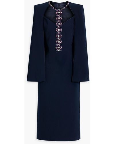Jenny Packham Embellished Cape-effect Crepe Midi Dress - Blue