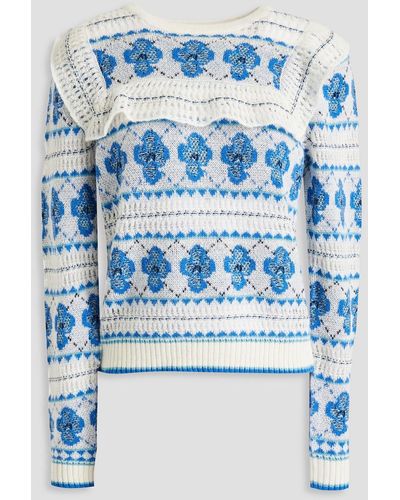 See By Chloé Ruffled Jacquard-knit Cotton-blend Sweater - Blue