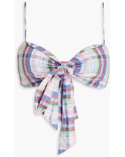 Zimmermann Bow-embellished Checked Cotton Bra Top - Blue