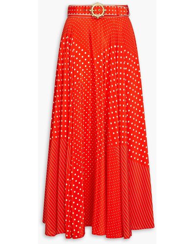 Zimmermann Belted Polka-dot Silk Crepe De Chine Midi Skirt - Red
