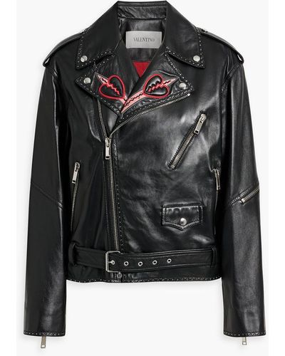 Valentino Garavani Embellished Leather Biker Jacket - Black