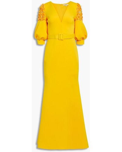 Badgley Mischka Verzierte robe aus neopren mit gürtel - Gelb