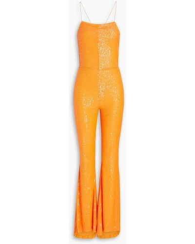 ROTATE BIRGER CHRISTENSEN Sequined Stretch-mesh Jumpsuit - Orange