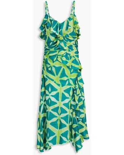 Ulla Johnson Zoya Ruffled Printed Silk-satin Midi Dress - Green