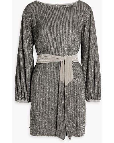 retroféte Grace minikleid aus chiffon mit samtbesatz und pailletten - Grau
