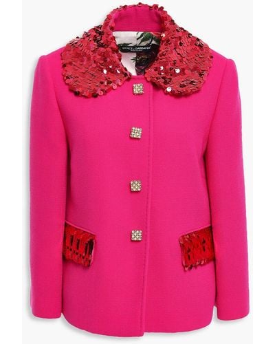 Dolce & Gabbana Embellished wool-blend crepe jacket - Pink