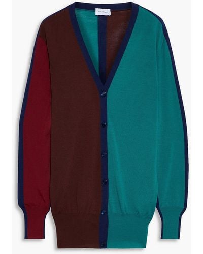Ferragamo Color-block Wool Cardigan - Blue