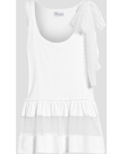 RED Valentino Bow-embellished Point D'esprit-paneled Ribbed-jersey Top - White