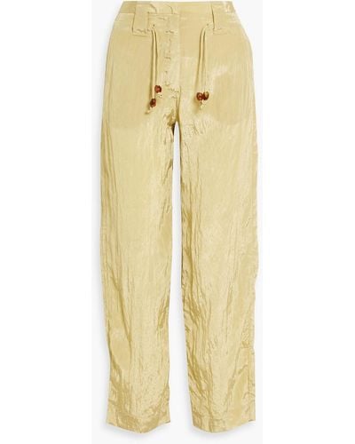 Ganni Crinkled Satin Tapered Pants - Yellow