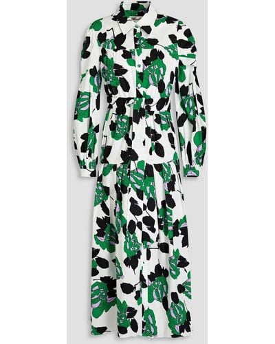 Diane von Furstenberg Lux Floral-print Stretch-cotton Poplin Midi Shirt Dress - Green