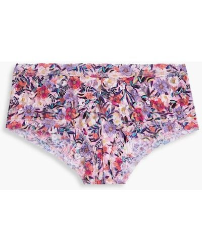 Hanky Panky Floral-printed Stretch-lace Mid-rise Briefs - Pink