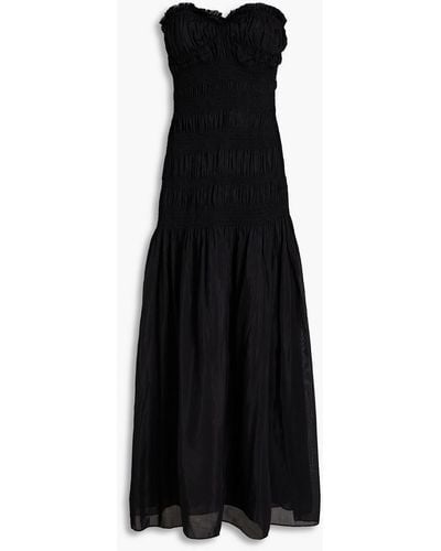 Nicholas Kalli Strapless Shirred Cotton And Silk-blend Voile Maxi Dress - Black