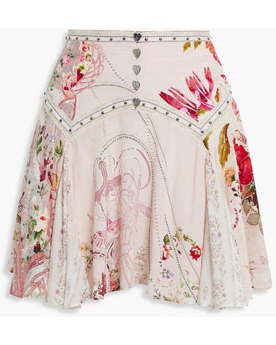 Camilla Embellished Printed Silk Crepe De Chine Mini Skirt - Pink