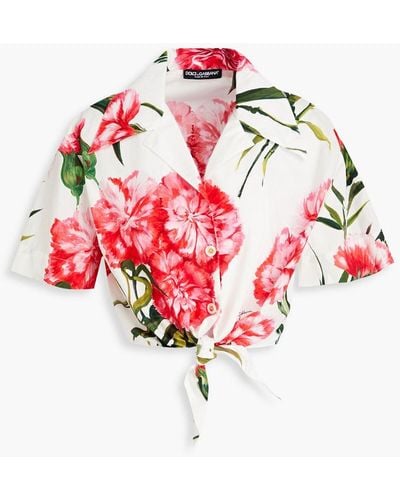 Dolce & Gabbana Cropped Floral-print Shirt - Red