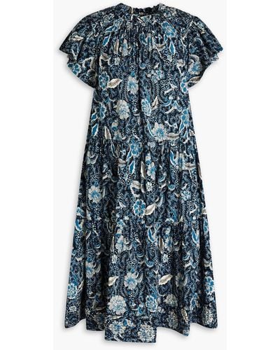 Ulla Johnson Kasim Gathered Floral-print Cotton-blend Dress - Blue