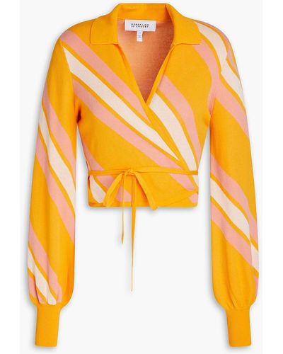 10 Crosby Derek Lam Leona Cropped Striped Cotton-blend Wrap Top - Orange