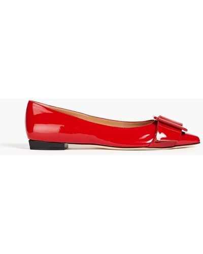 Sergio Rossi Sr Milano Buckle-embellished Patent-leather Point-toe Flats - Red