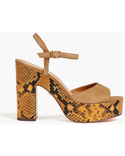 Tory Burch Snake-effect Leather And Suede Platform Sandals - Brown