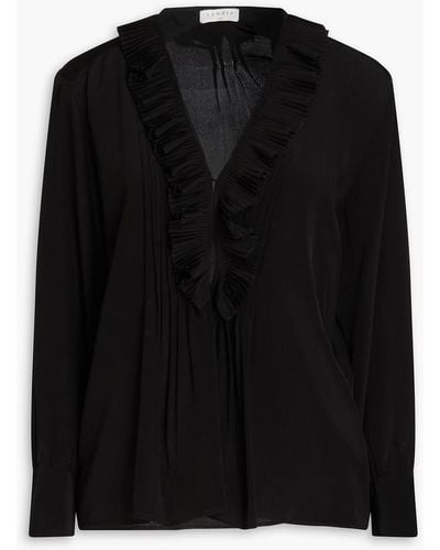 Sandro Handi Ruffled Pintucked Silk Shirt - Black
