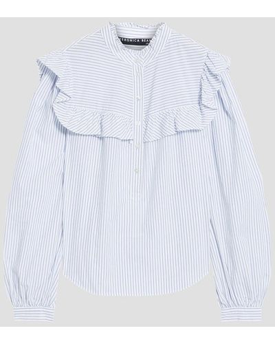 Veronica Beard Sonnet Ruffle-trimmed Striped Cotton-poplin Shirt - White