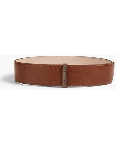 Brunello Cucinelli Bead-embellished Textured-leather Belt - Brown