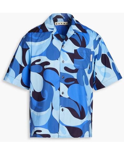 Marni Camouflage Cotton-poplin Shirt - Blue