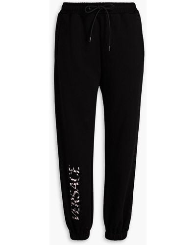 Versace Appliquéd French Cotton-terry Track Pants - Black