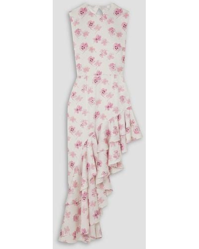 Les Rêveries Open-back Asymmetric Floral-print Satin Midi Dress - Pink
