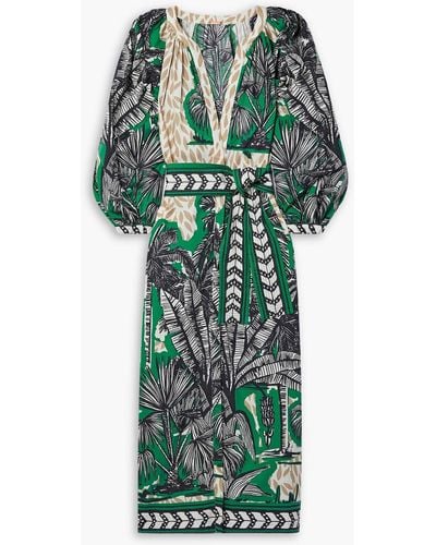 Johanna Ortiz Quiet Solitude Belted Floral-print Cotton Midi Dress - Green