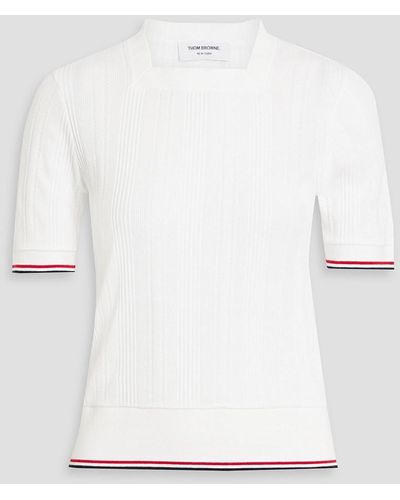 Thom Browne Pointelle-trimmed Ribbed Cotton Top - White