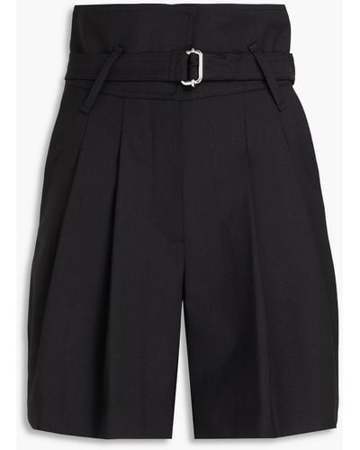 IRO Belted Stretch-wool Twill Shorts - Black