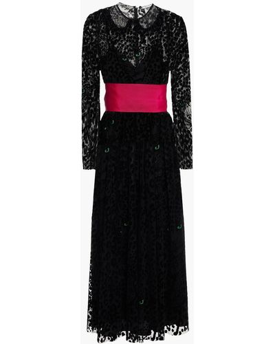 RED Valentino Glittered Flocked Tulle Midi Dress - Black