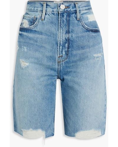 FRAME Le Vintage Bermuda Distressed Denim Shorts - Blue