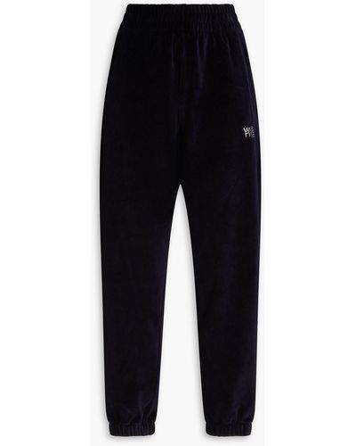 T By Alexander Wang Embellished Cotton-blend Velour Track Trousers - Blue