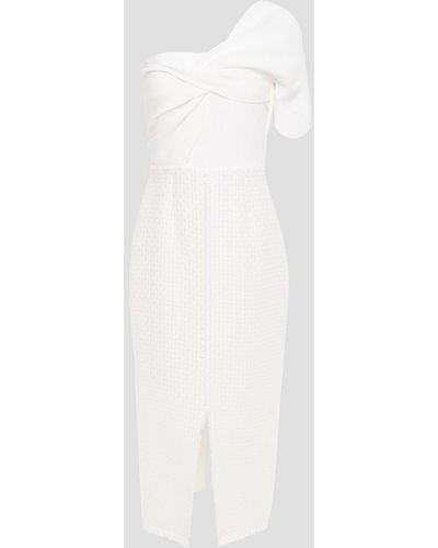 Roland Mouret Morita One-shoulder Twist-front Crepe And Basketweave Wool-blend Midi Dress - White