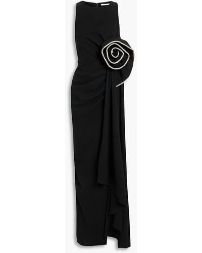 Rachel Gilbert Santiago Embellished Ruched Crepe Gown - Black