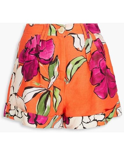 Aje. Holt Floral-print Linen-blend Shorts - Red